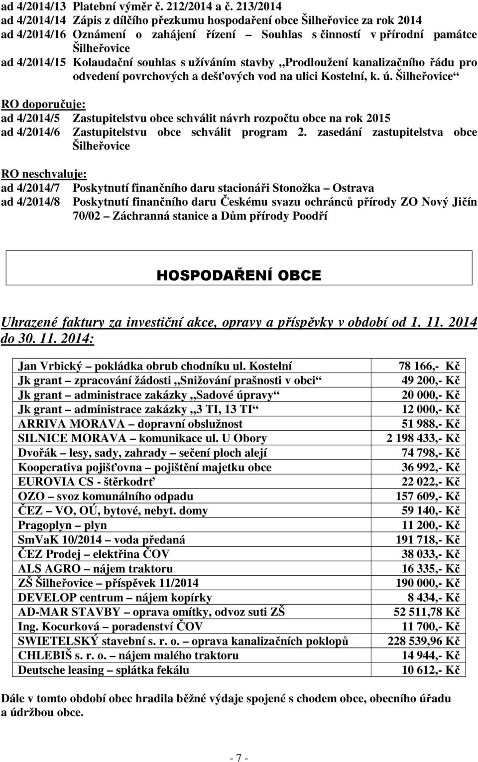 Kolaudační souhlas s užíváním stavby Prodloužení kanalizačního řádu pro odvedení povrchových a dešťových vod na ulici Kostelní, k. ú.