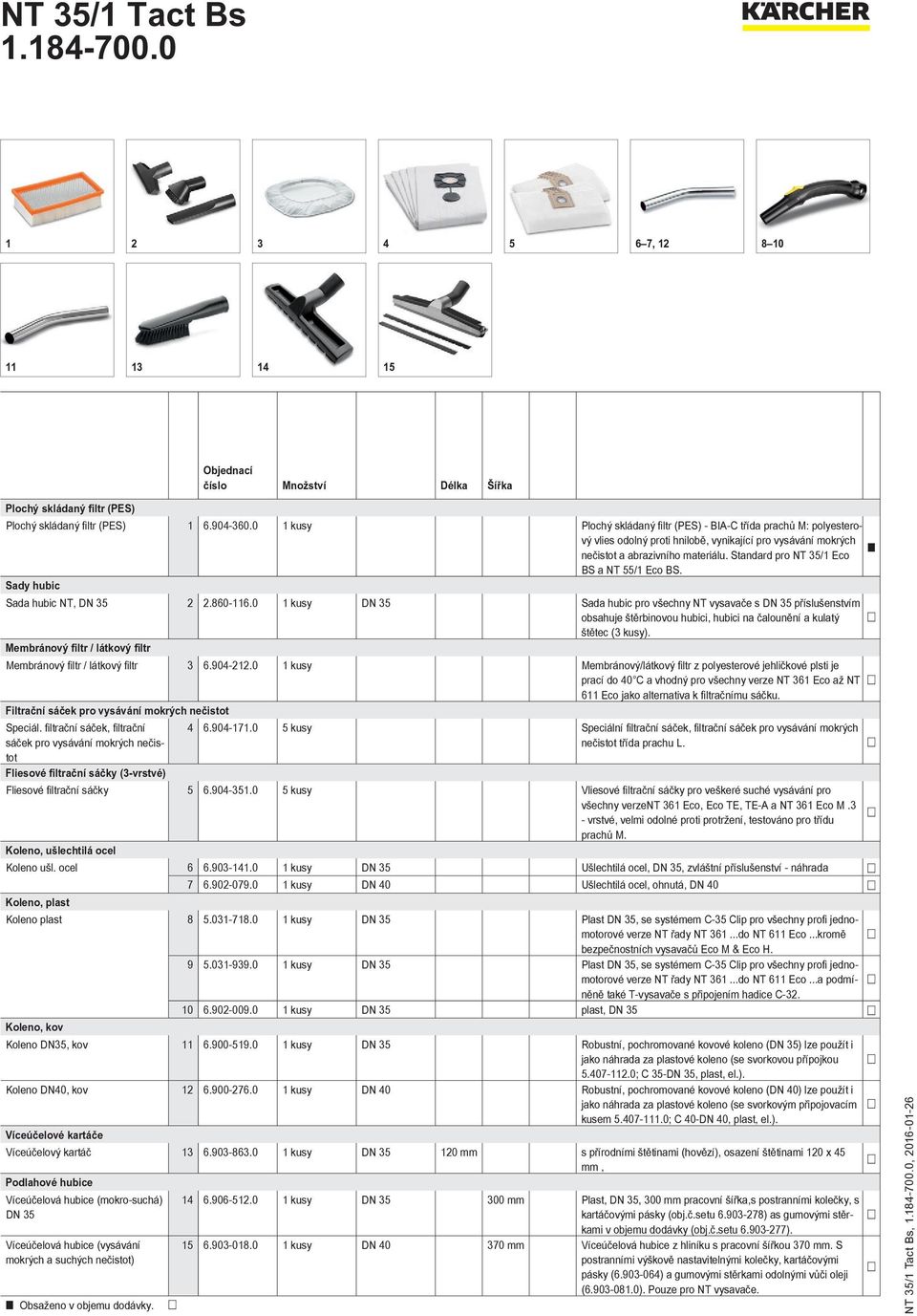 Standard pro NT 35/1 Eco BS a NT 55/1 Eco BS. Sady hubic Sada hubic NT, DN 35 2 2.860-116.