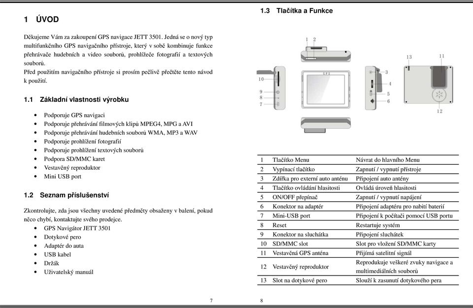 Před použitím navigačního přístroje si prosím pečlivě přečtěte tento návod k použití. 1.