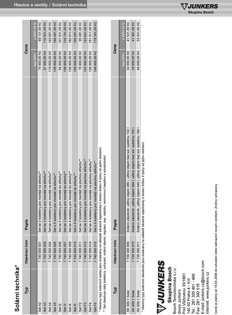 kolektory pro montáž na st echu** 139 900,00 K 166 481,00 K Set I2 7 740 000 006 Set se 2 kolektory pro montáž do st echy** 84 900,00 K 101 031,00 K Set I3 7 740 000 007 Set se 3 kolektory pro montáž