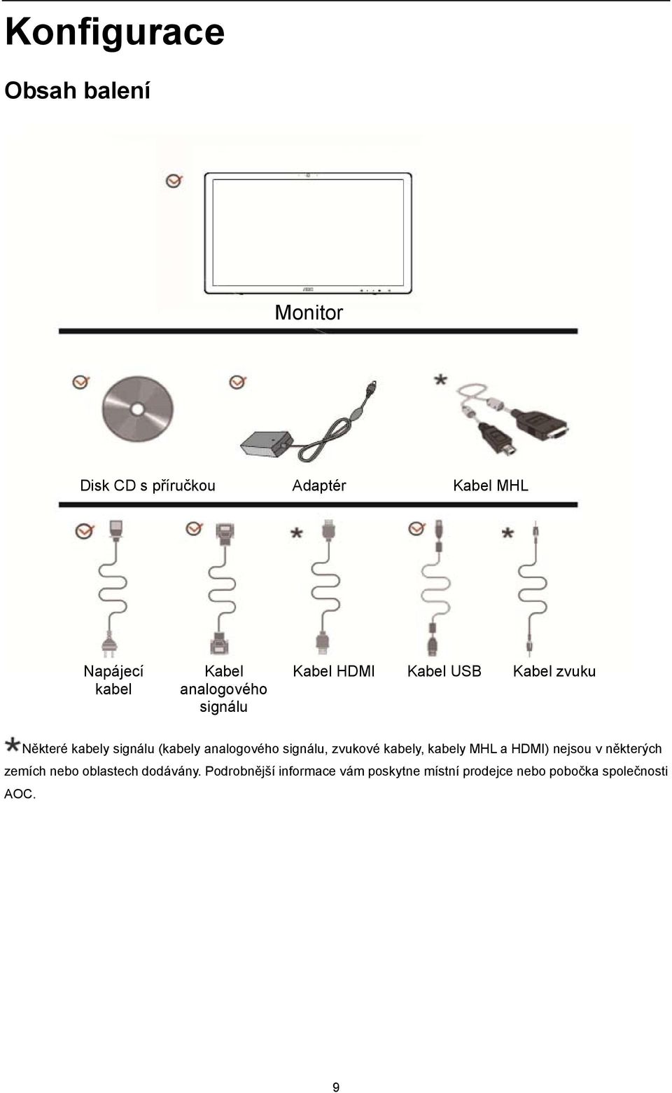 analogového signálu, zvukové kabely, kabely MHL a HDMI) nejsou v některých zemích nebo