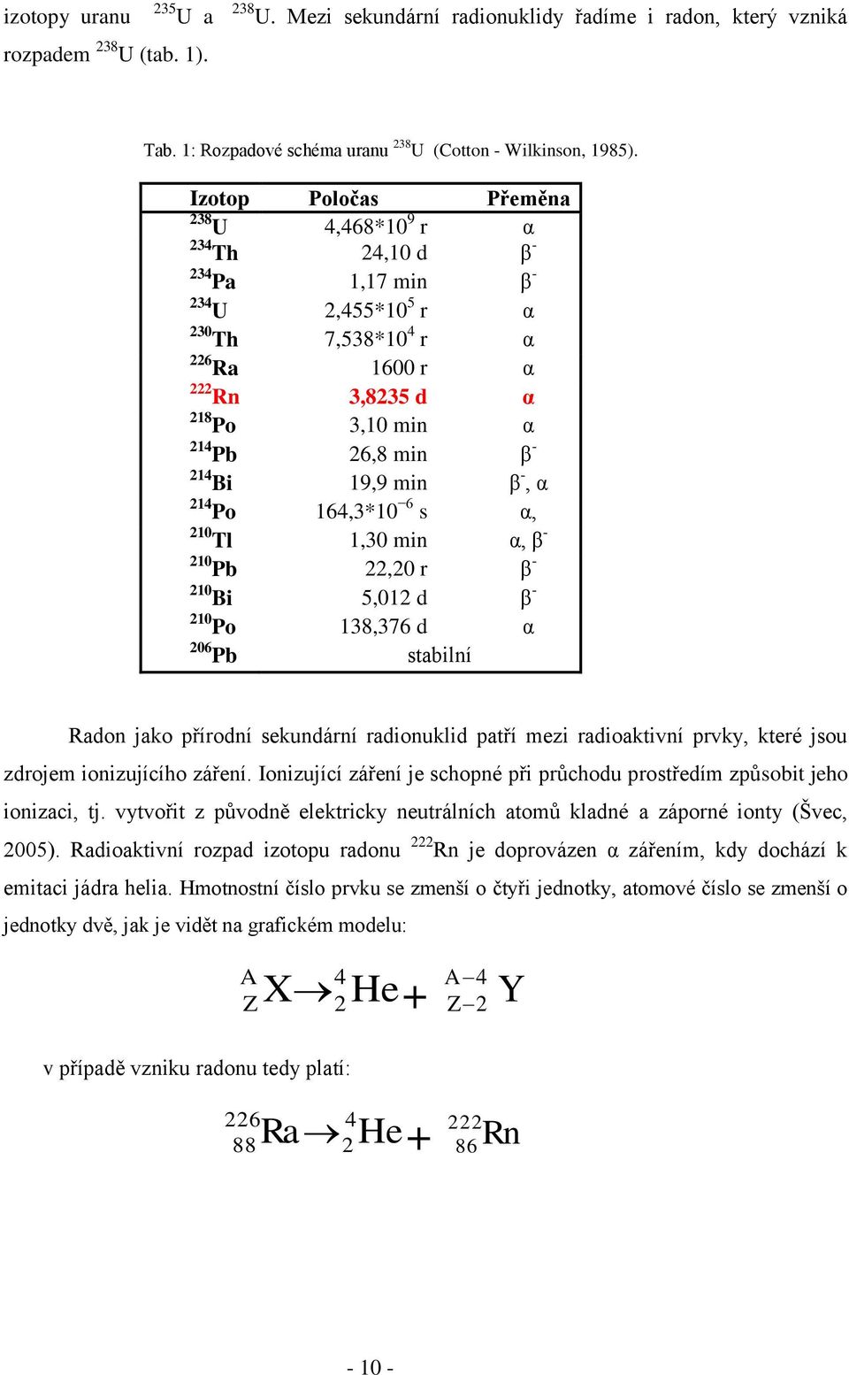 19,9 min β -, α 214 Po 164,3*10 6 s α, 210 Tl 1,30 min α, β - 210 Pb 22,20 r β - 210 Bi 5,012 d β - 210 Po 138,376 d α 206 Pb stabilní Radon jako přírodní sekundární radionuklid patří mezi