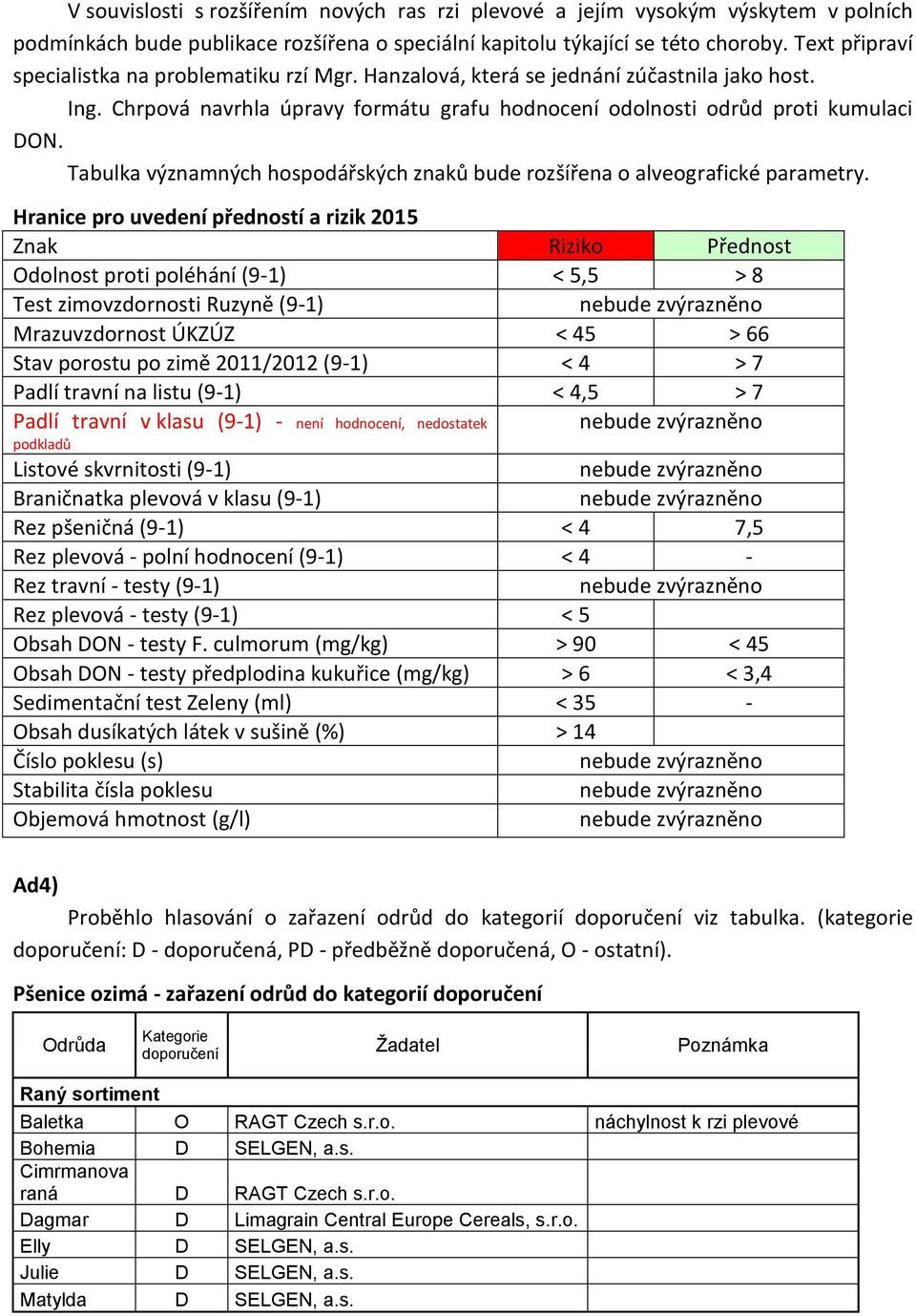 Tabulka významných hospodářských znaků bude rozšířena o alveografické parametry.