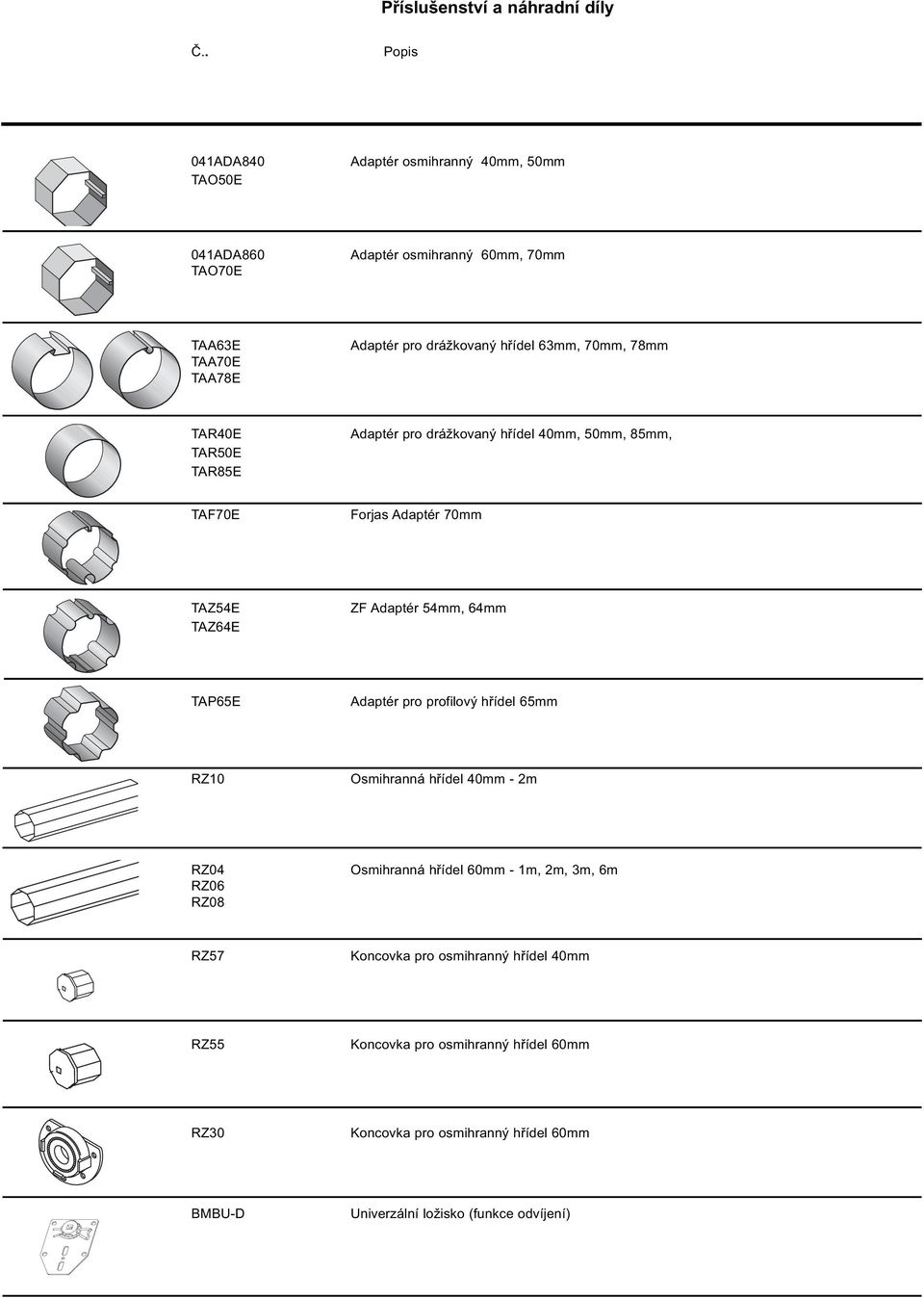 70mm, 78mm TAR0E TARE TAR85E Adaptér pro drážkovaný hřídel 0mm, mm, 85mm, TAF70E Forjas Adaptér 70mm TAZ5E TAZ6E ZF Adaptér 5mm, 6mm TAP65E Adaptér pro