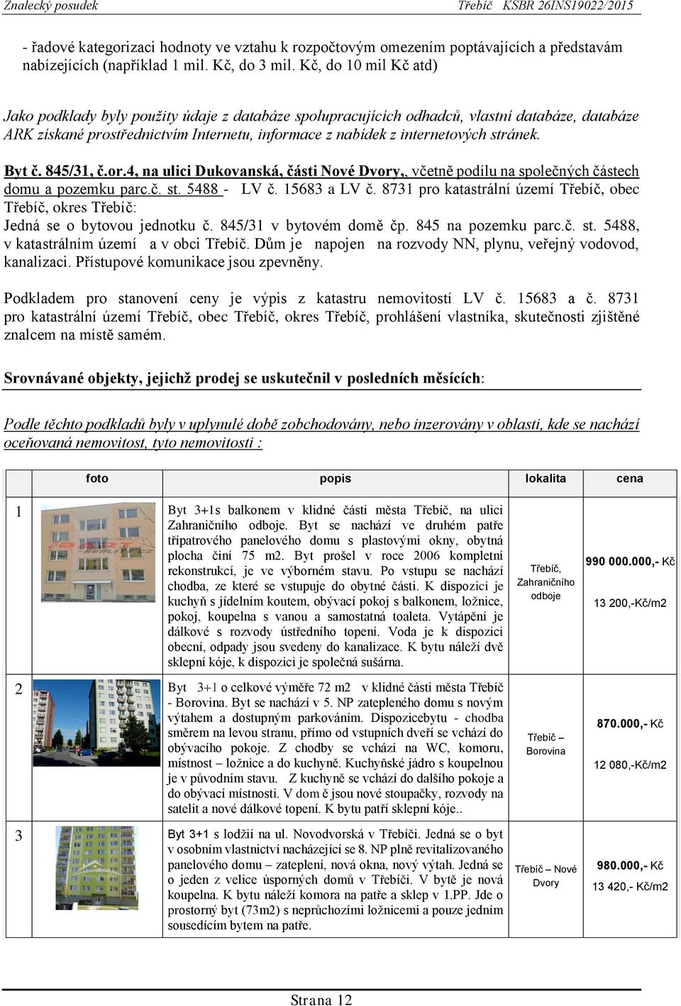 stránek. Byt č. 845/31, č.or.4, na ulici Dukovanská, části Nové Dvory,, včetně podílu na společných částech domu a pozemku parc.č. st. 5488 - LV č. 15683 a LV č.