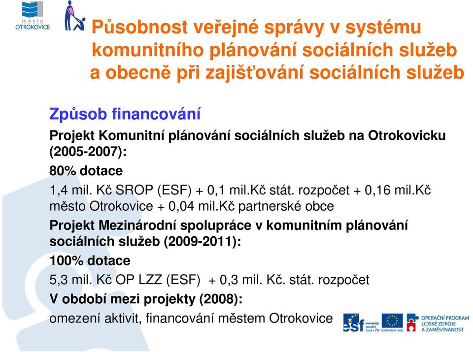 kč partnerské obce Projekt Mezinárodní spolupráce v komunitním plánování sociálních služeb (2009-2011): 100%