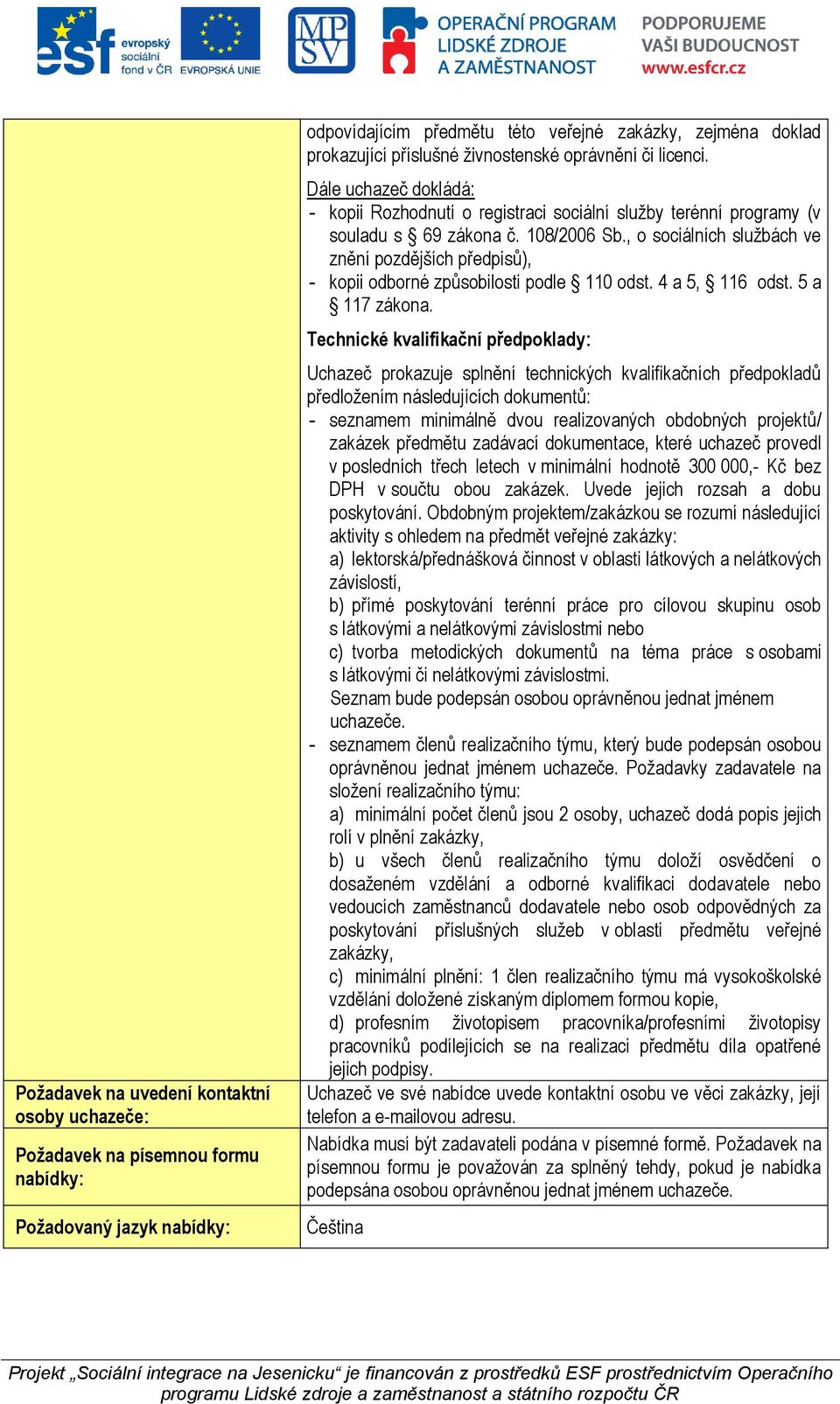 , o sociálních službách ve znění pozdějších předpisů), - kopii odborné způsobilosti podle 110 odst. 4 a 5, 116 odst. 5 a 117 zákona.
