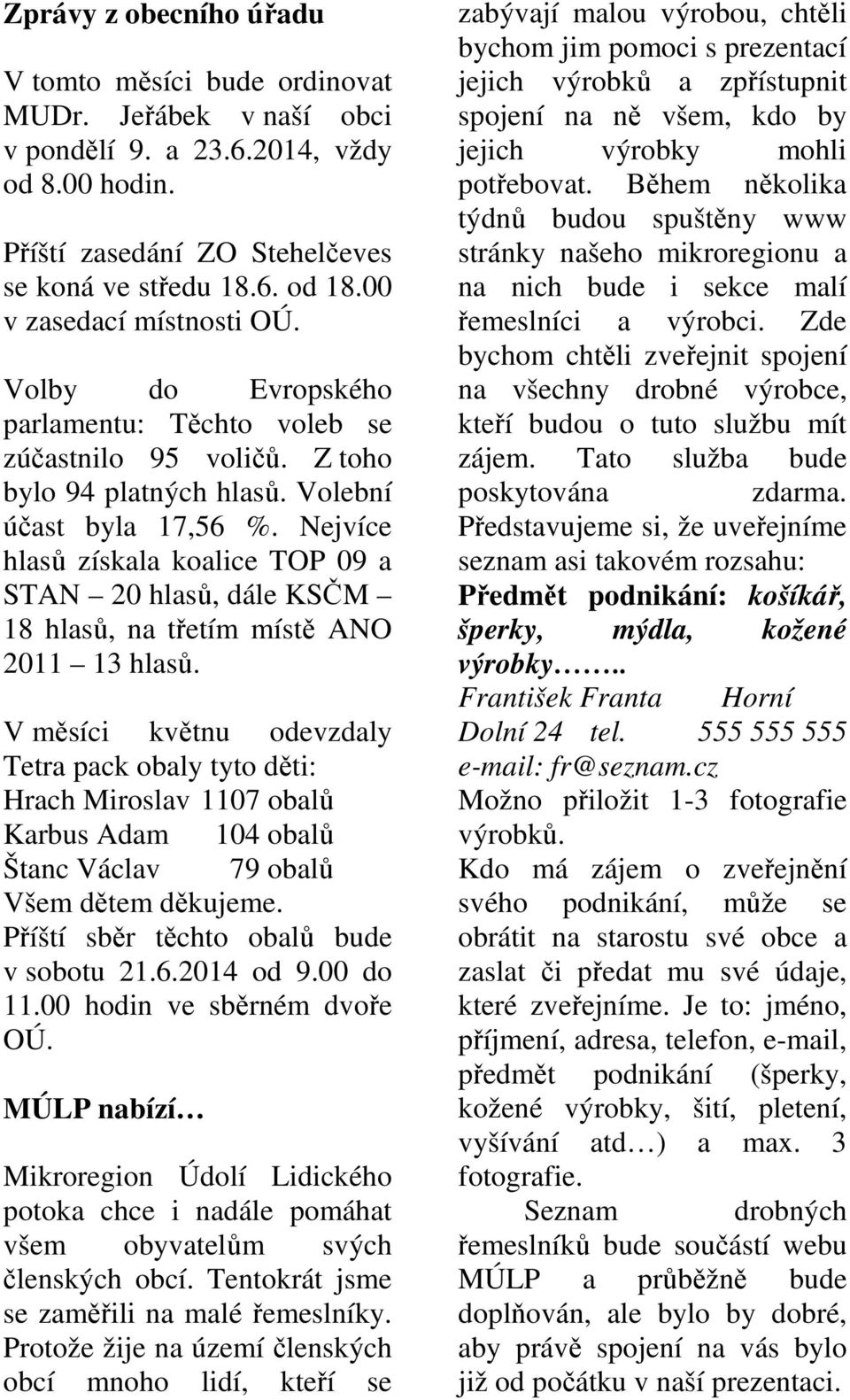 Nejvíce hlasů získala koalice TOP 09 a STAN 20 hlasů, dále KSČM 18 hlasů, na třetím místě ANO 2011 13 hlasů.
