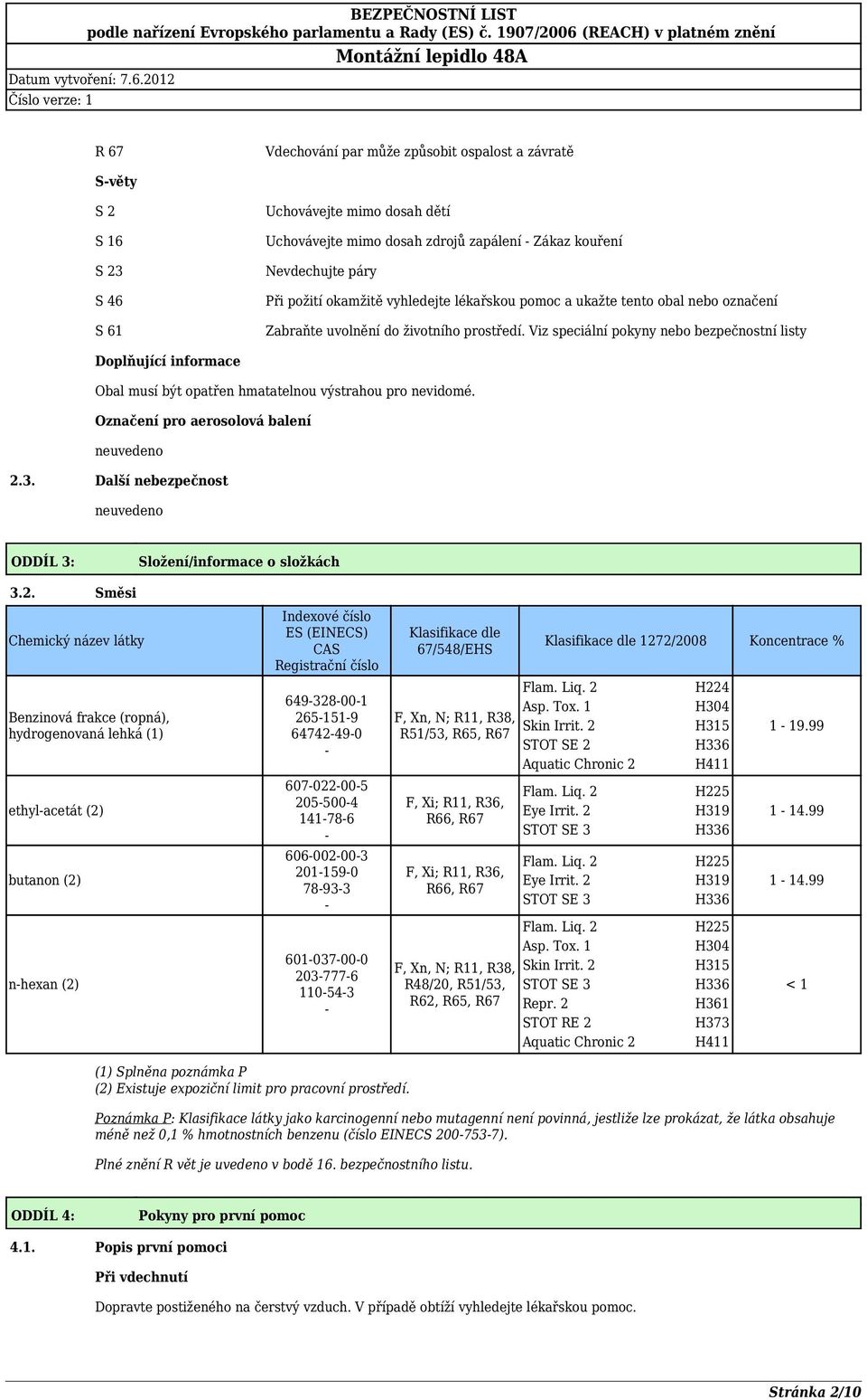 Viz speciální pokyny nebo bezpečnostní listy Doplňující informace Obal musí být opatřen hmatatelnou výstrahou pro nevidomé. Označení pro aerosolová balení 2.3.