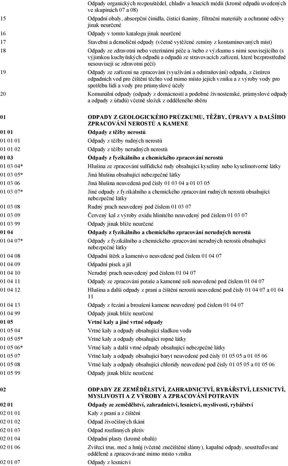 souvisejícího (s výjimkou kuchyňských odpadů a odpadů ze stravovacích zařízení, které bezprostředně nesouvisejí se zdravotní péčí) 19 Odpady ze zařízení na zpracování (využívání a odstraňování)