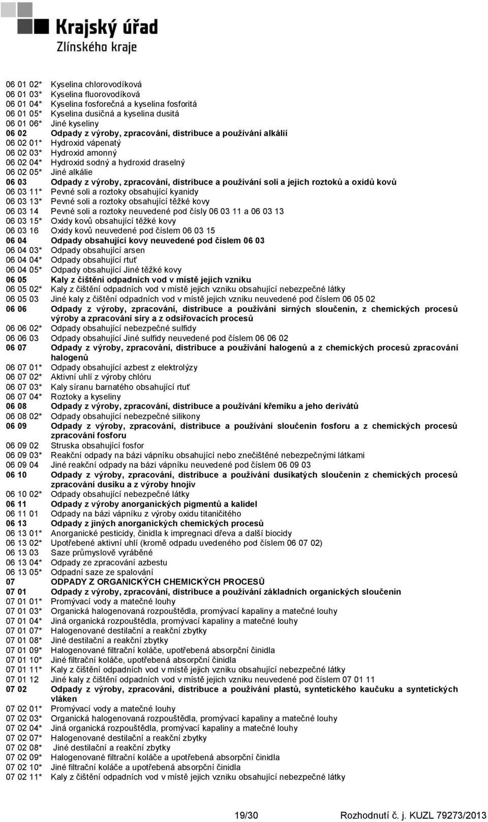 výroby, zpracování, distribuce a pouţívání solí a jejich roztoků a oxidů kovů 06 03 11* Pevné soli a roztoky obsahující kyanidy 06 03 13* Pevné soli a roztoky obsahující těţké kovy 06 03 14 Pevné