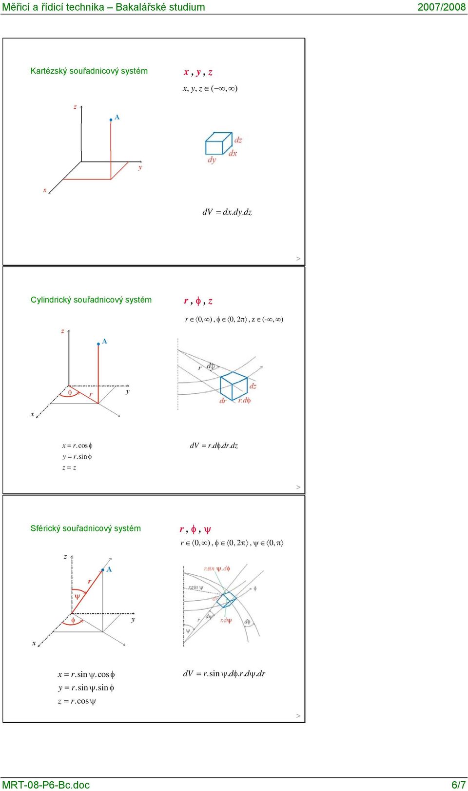 cosφ dv = r. dφ. dr. dz y = r.