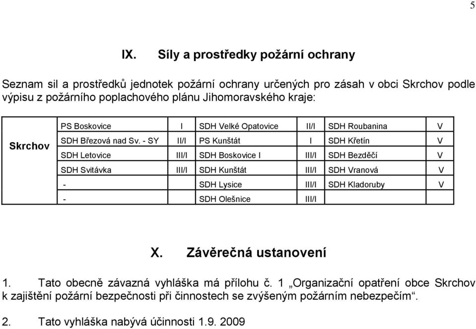 - SY II/I PS Kunštát I SDH Křetín V SDH Letovice III/I SDH Boskovice I III/I SDH Bezděčí V SDH Svitávka III/I SDH Kunštát III/I SDH Vranová V - SDH Lysice III/I SDH Kladoruby