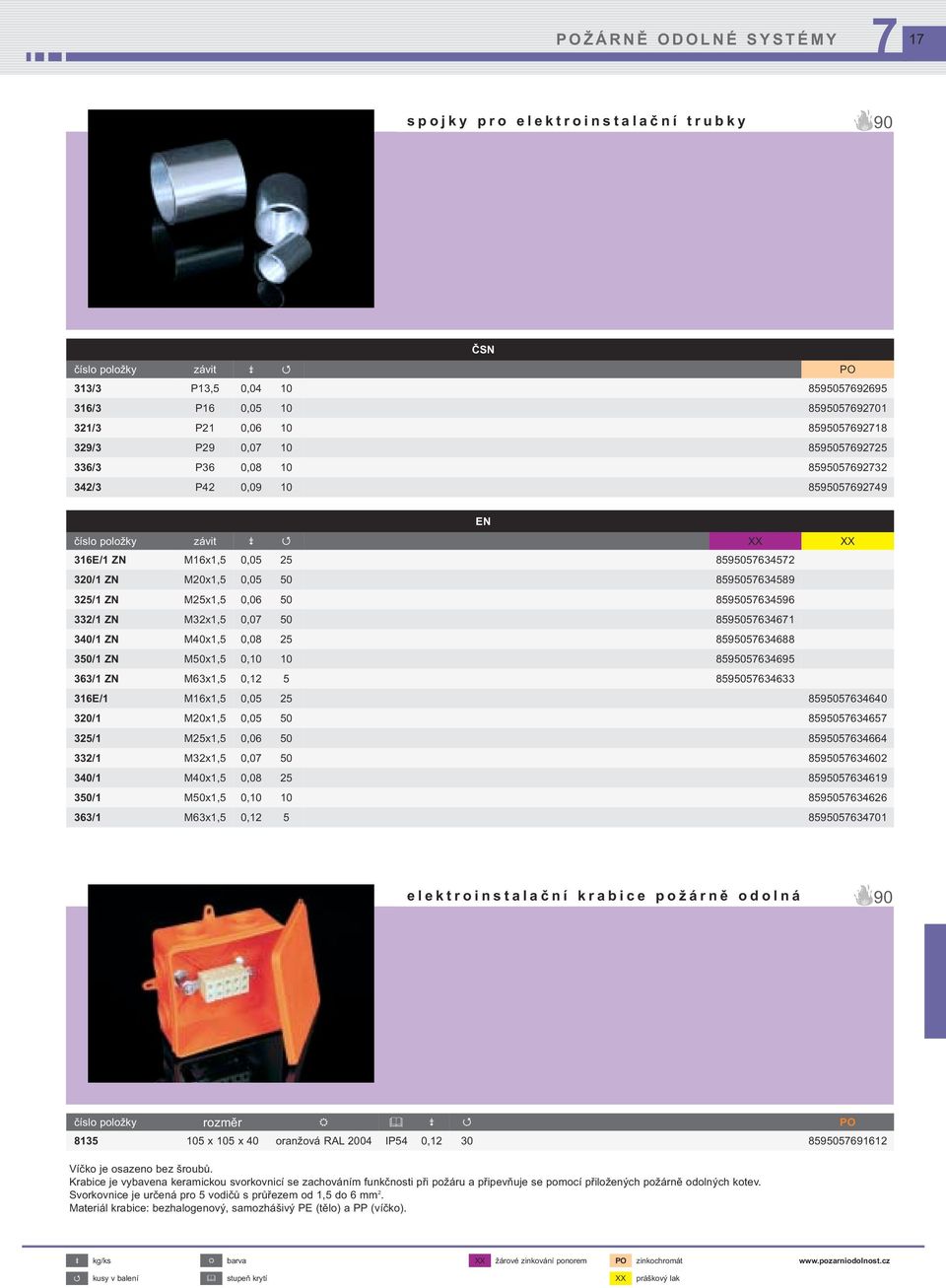 50 859505634596 332/1 ZN M32x1,5 0,0 50 85950563461 340/1 ZN M40x1,5 0,08 25 859505634688 350/1 ZN M50x1,5 0,10 10 859505634695 363/1 ZN M63x1,5 0,12 5 859505634633 316E/1 M16x1,5 0,05 25