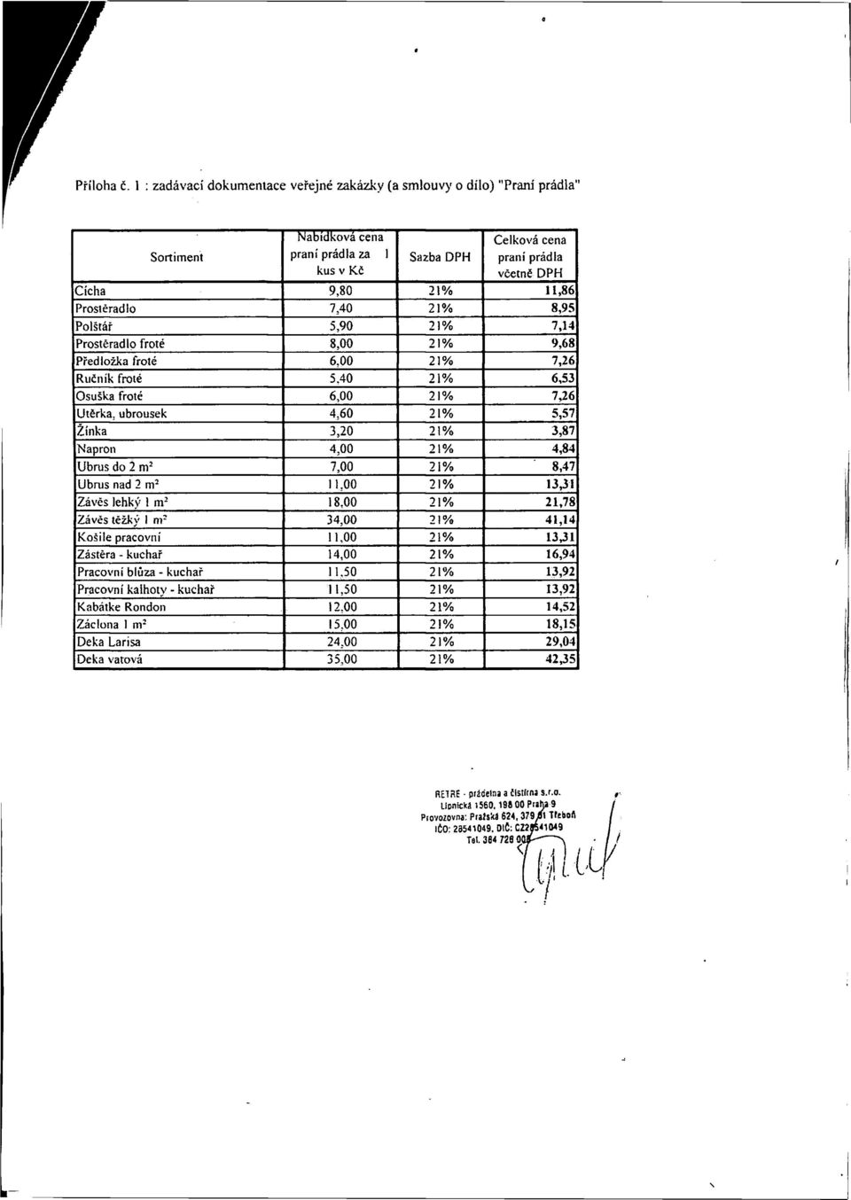 Prostěradlo 7,40 21% 8,95 Polštář 5,90 21% 7,14 Prostěradlo froté 8,00 21% 9,68 Předložka froté 6.