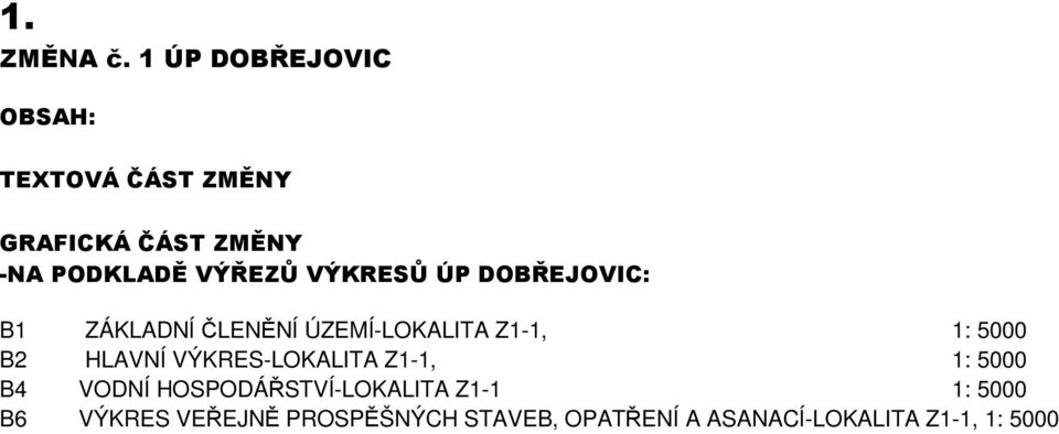 VÝKRESŮ ÚP DOBŘEJOVIC: B1 ZÁKLADNÍ ČLENĚNÍ ÚZEMÍ-LOKALITA Z1-1, 1: 5000 B2 HLAVNÍ