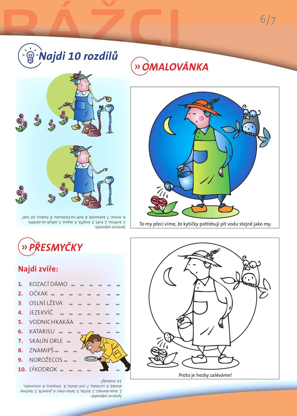 OČKAK 3. OSLNÍ LŽEVA 4. JEZEKVÍČ 5. VODNICHKAKÁA 6. KATARISU 7. SKALÍN ORLE 8. ZNAMIPŠ 9. NOROŽECOS 10. LÝKODROK Správné odpovědi: 1.