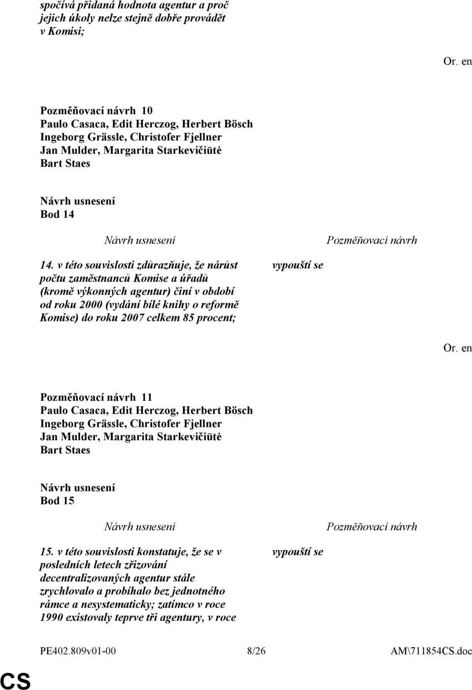 knihy o reformě Komise) do roku 2007 celkem 85 procent; 11 Bod 15 15.