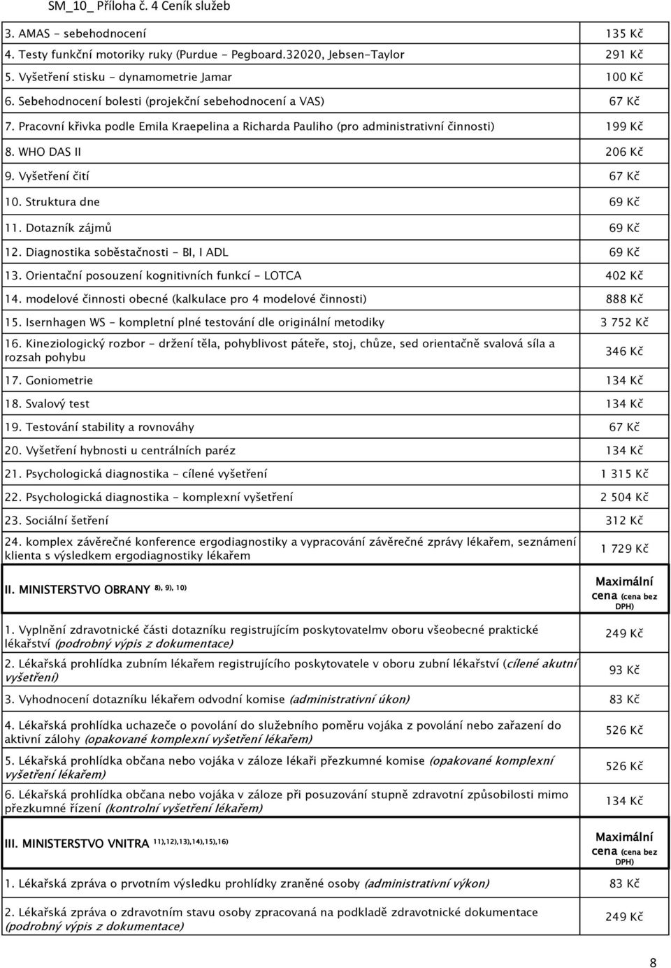 Vyšetření čití 67 Kč 10. Struktura dne 69 Kč 11. Dotazník zájmů 69 Kč 12. Diagnostika soběstačnosti - BI, I ADL 69 Kč 13. Orientační posouzení kognitivních funkcí - LOTCA 402 Kč 14.