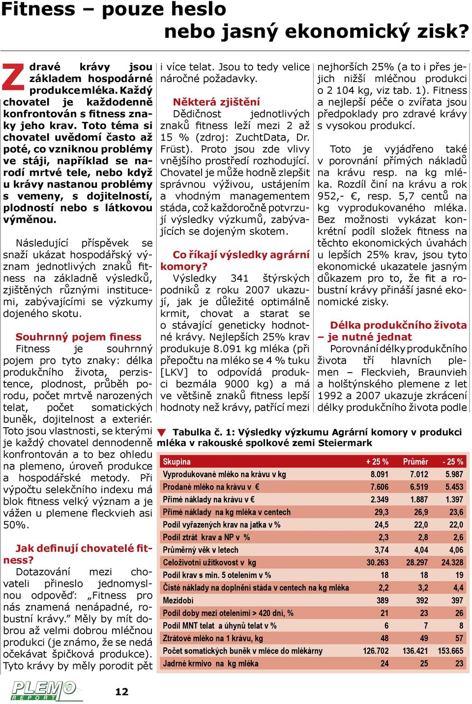 výměnou. Následující příspěvek se snaží ukázat hospodářský význam jednotlivých znaků fitness na základně výsledků, zjištěných různými institucemi, zabývajícími se výzkumy dojeného skotu.