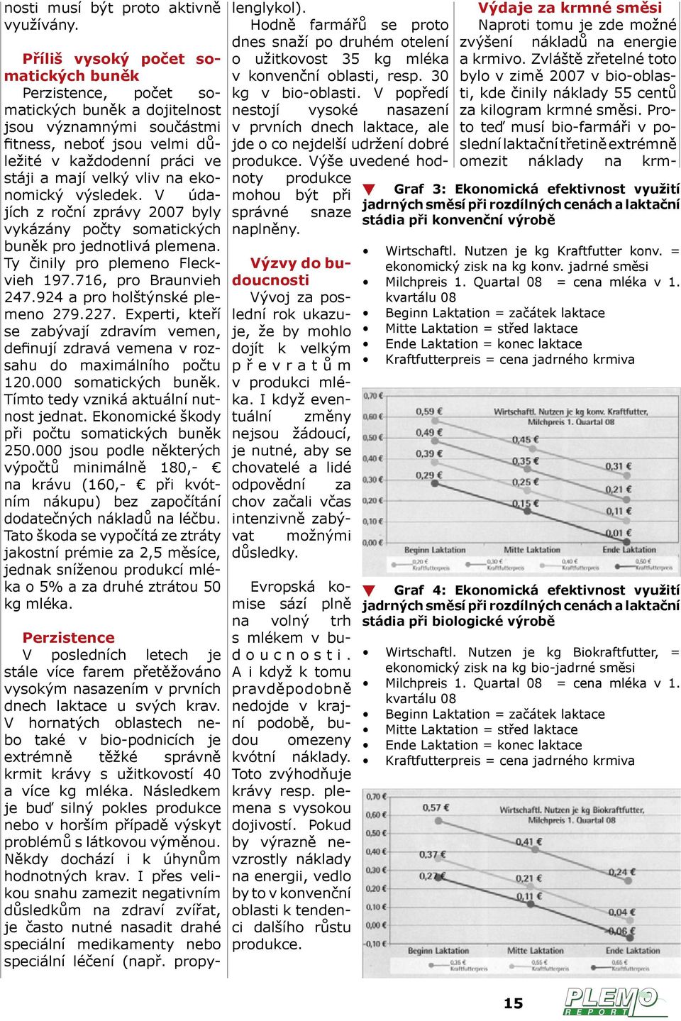 ekonomický výsledek. V údajích z roční zprávy 2007 byly vykázány počty somatických buněk pro jednotlivá plemena. Ty činily pro plemeno Fleckvieh 197.716, pro Braunvieh 247.