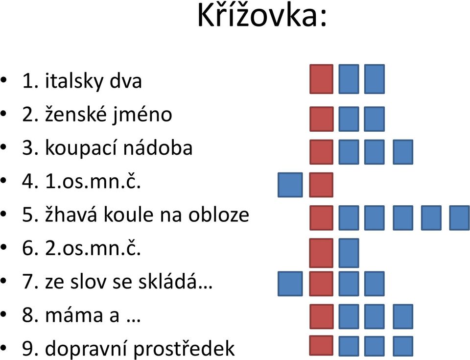 č. 5. žhavá koule na obloze 6. 2.os.mn.č. 7.