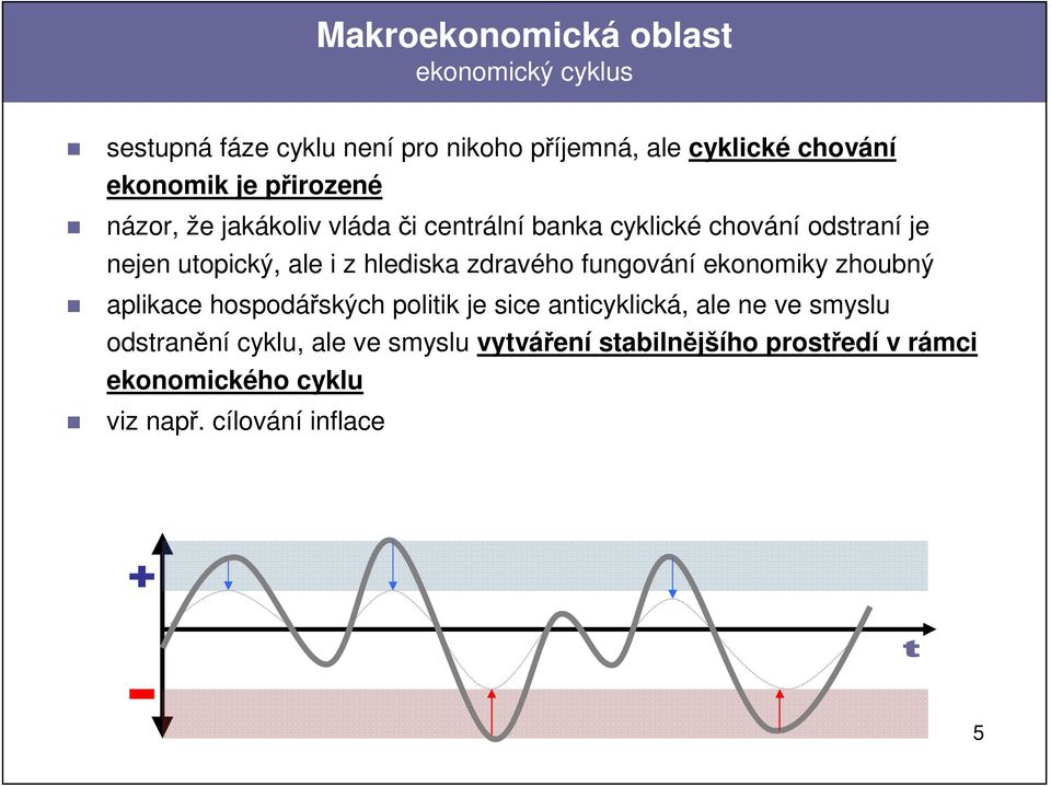 hlediska zdravého fungování ekonomiky zhoubný aplikace hospodářských politik je sice anticyklická, ale ne ve smyslu