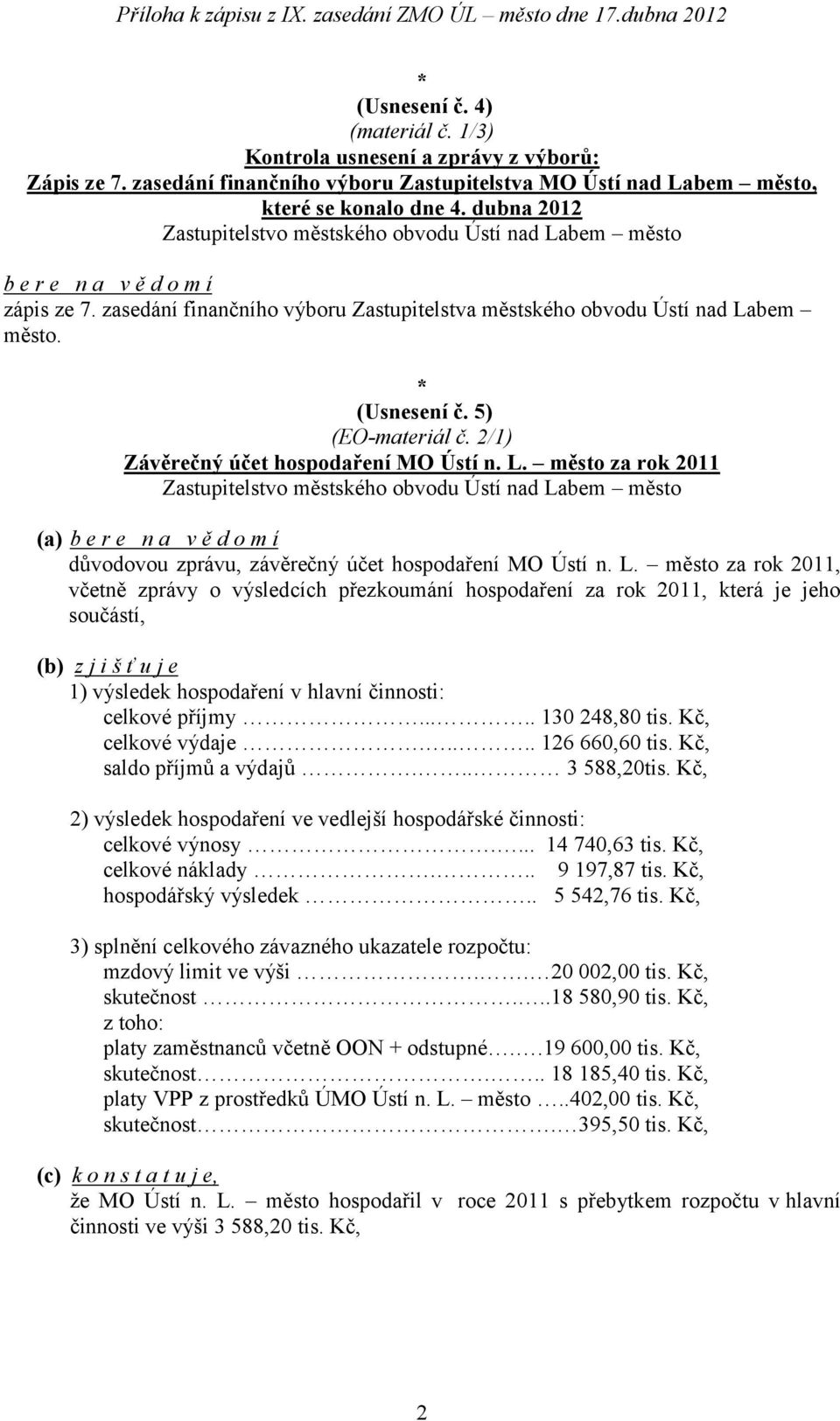 2/1) Závěrečný účet hospodaření MO Ústí n. L.