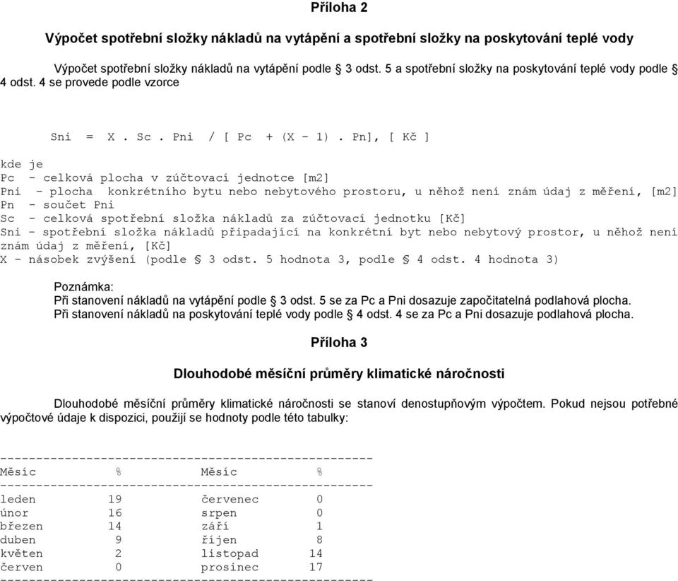 Pn], [ Kč ] kde je Pc - celková plocha v zúčtovací jednotce [m2] Pni - plocha konkrétního bytu nebo nebytového prostoru, u něhož není znám údaj z měření, [m2] Pn - součet Pni Sc - celková spotřební