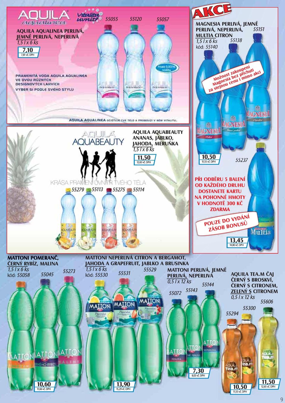 AQUABEAUTY ANANAS, JABLKO, JAHODA, MERUŇKA 1,5 l x 6 ks 11,50 12,65 vč. DPH 10,50 11,55 vč.