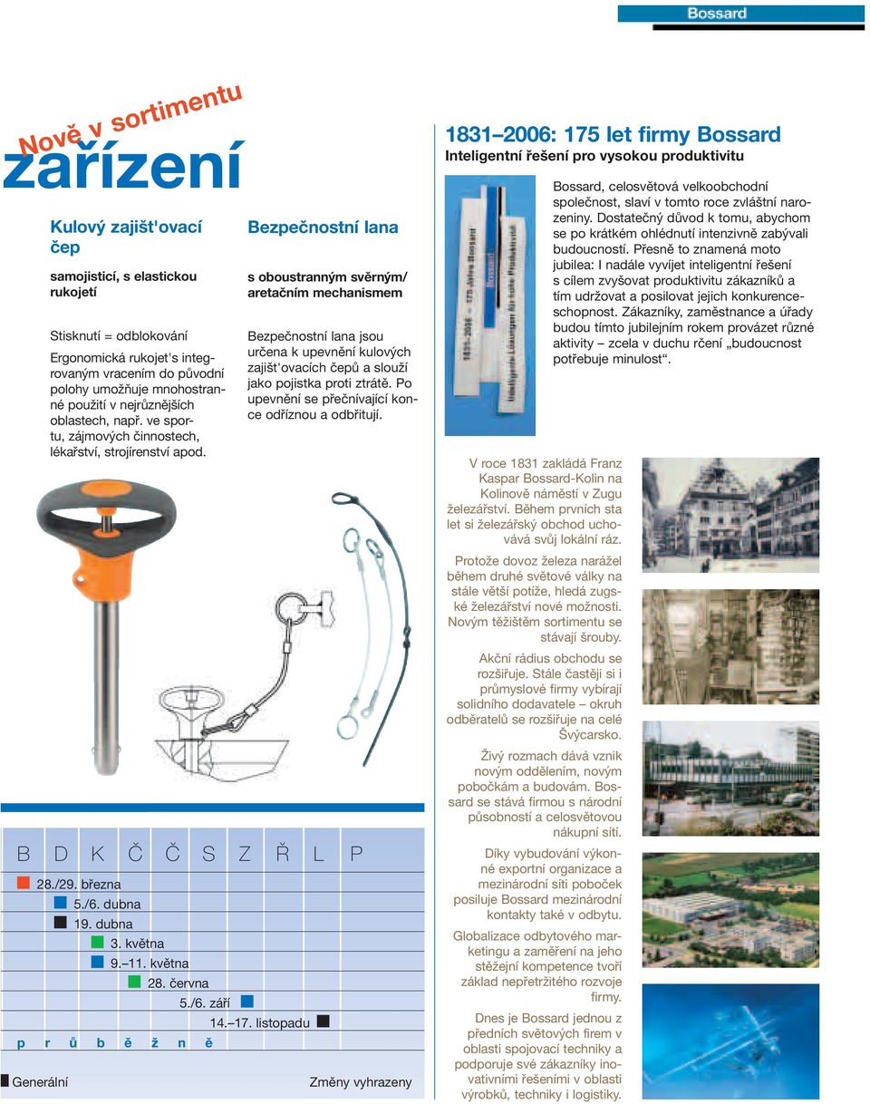 Bezpečnostní lana s oboustranným svěrným/ aretačním mechanismem Bezpečnostní lana jsou určena k upevnění kulových zajišt'ovacích čepů a slouží jako pojistka proti ztrátě.