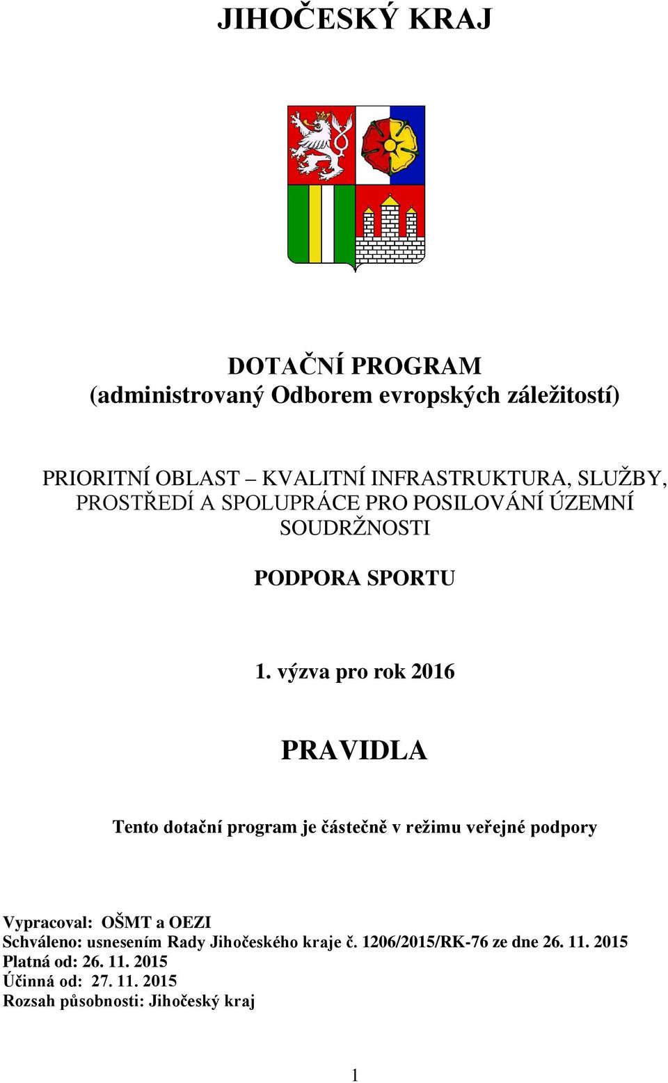 výzva pro rok 2016 PRAVIDLA Tento dotační program je částečně v režimu veřejné podpory Vypracoval: OŠMT a OEZI