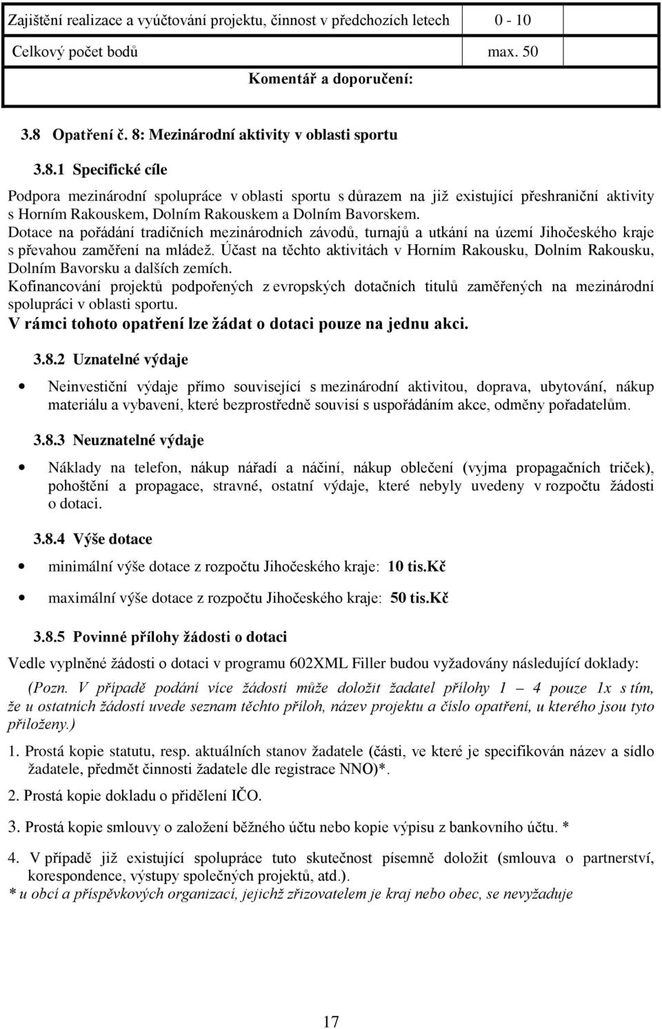 Dotace na pořádání tradičních mezinárodních závodů, turnajů a utkání na území Jihočeského kraje s převahou zaměření na mládež.