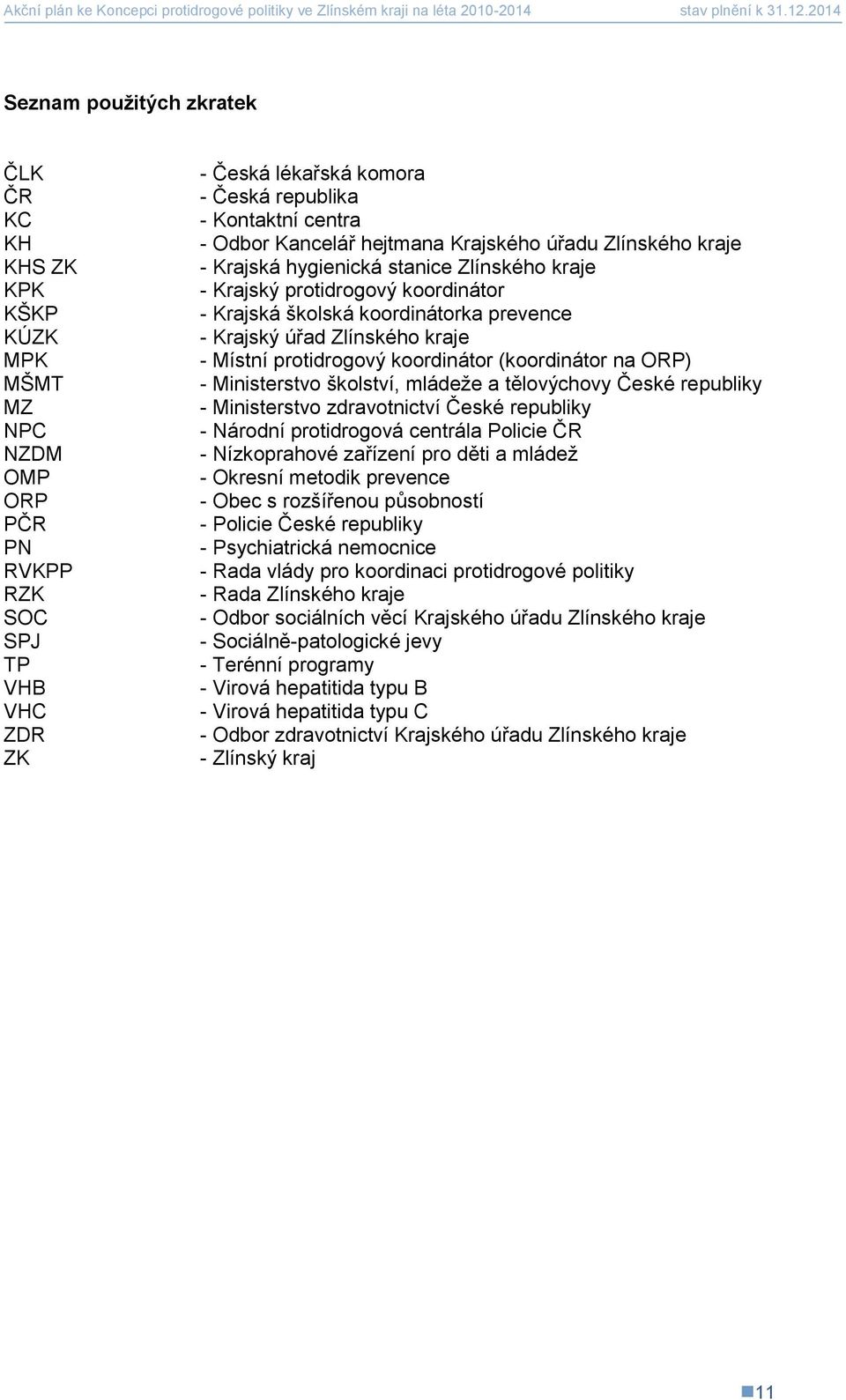 kraje - Místní protidrogový koordinátor (koordinátor na ORP) - Ministerstvo školství, mládeže a tělovýchovy České republiky - Ministerstvo zdravotnictví České republiky - Národní protidrogová