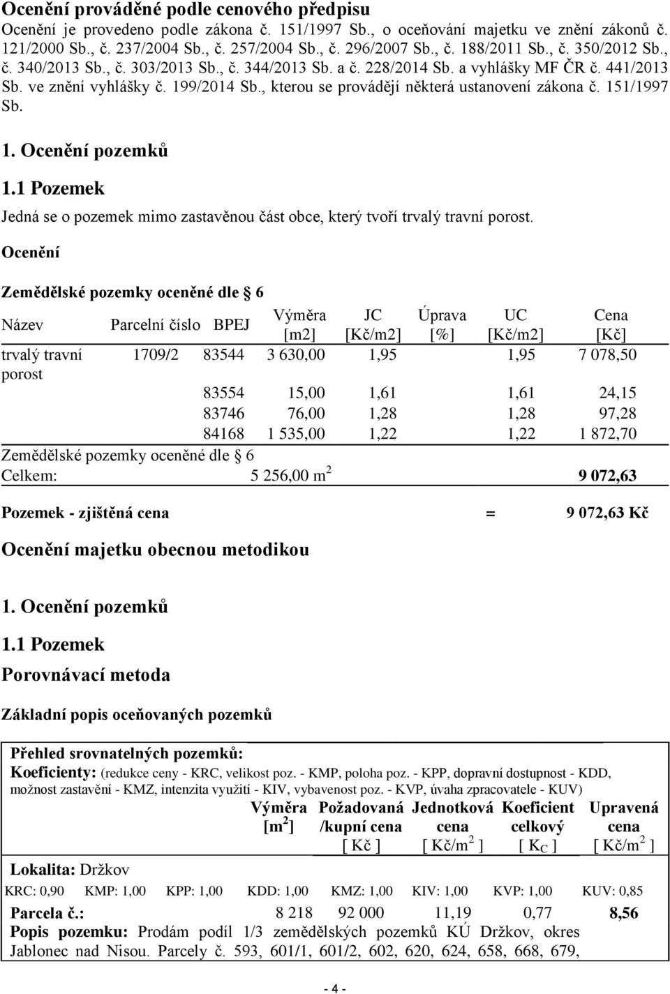 , kterou se provádějí některá ustanovení zákona č. 151/1997 Sb. 1.1 Pozemek Jedná se o pozemek mimo zastavěnou část obce, který tvoří trvalý travní porost.