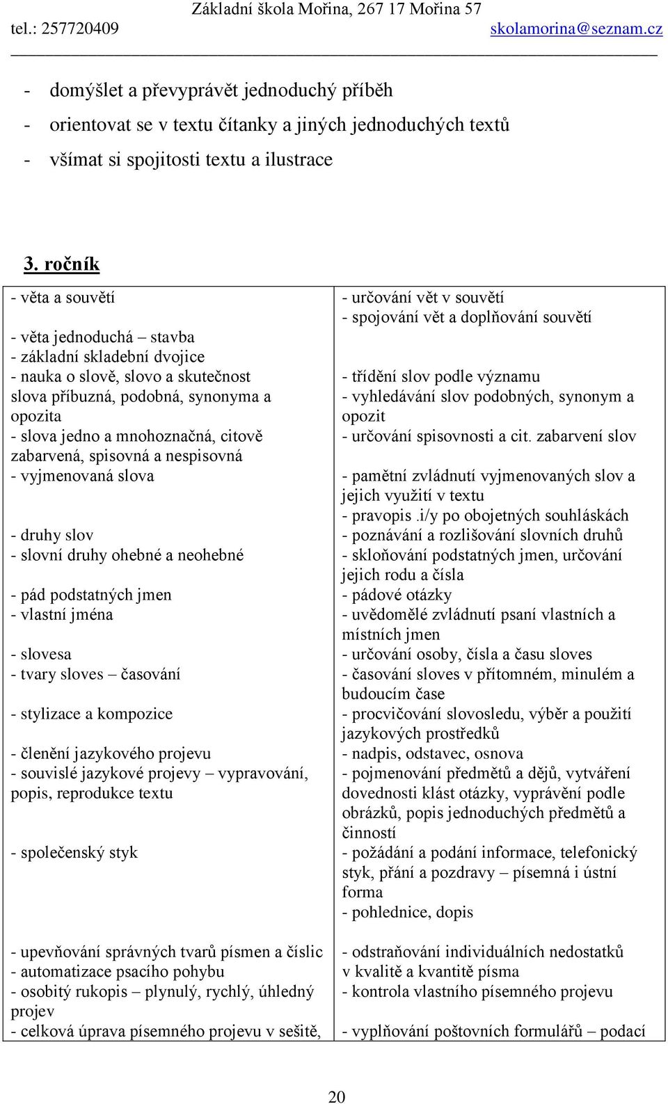 zabarvená, spisovná a nespisovná - vyjmenovaná slova - druhy slov - slovní druhy ohebné a neohebné - pád podstatných jmen - vlastní jména - slovesa - tvary sloves časování - stylizace a kompozice -