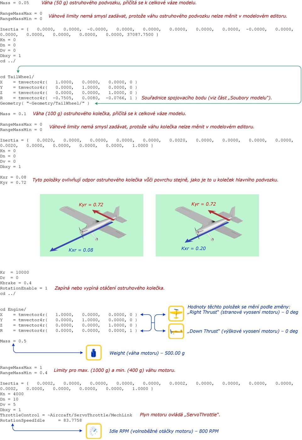 0766, 1 ) Geometry( "~Geometry/TailWheel/" ) Souřadnice spojovacího bodu (viz část Soubory modelu )..1 Váha (100 g) ostruhového kolečka, přičítá se k celkové váze modelu.