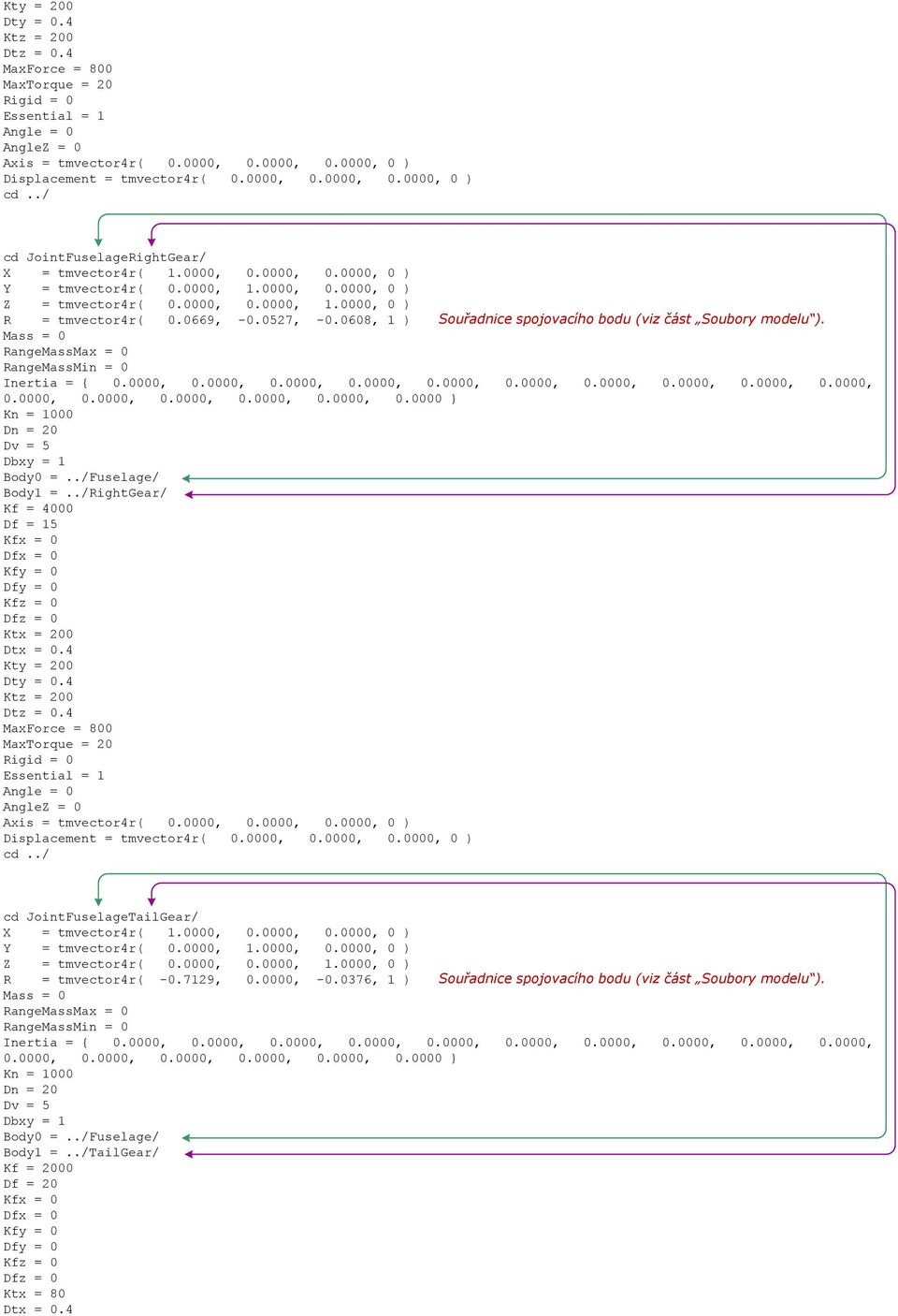 4 Kty = 200 Dty = 0.4 Ktz = 200 Dtz = 0.4 MaxForce = 800 MaxTorque = 20 Rigid = 0 cd JointFuselageTailGear/ R = tmvector4r( -0.7129, 0.