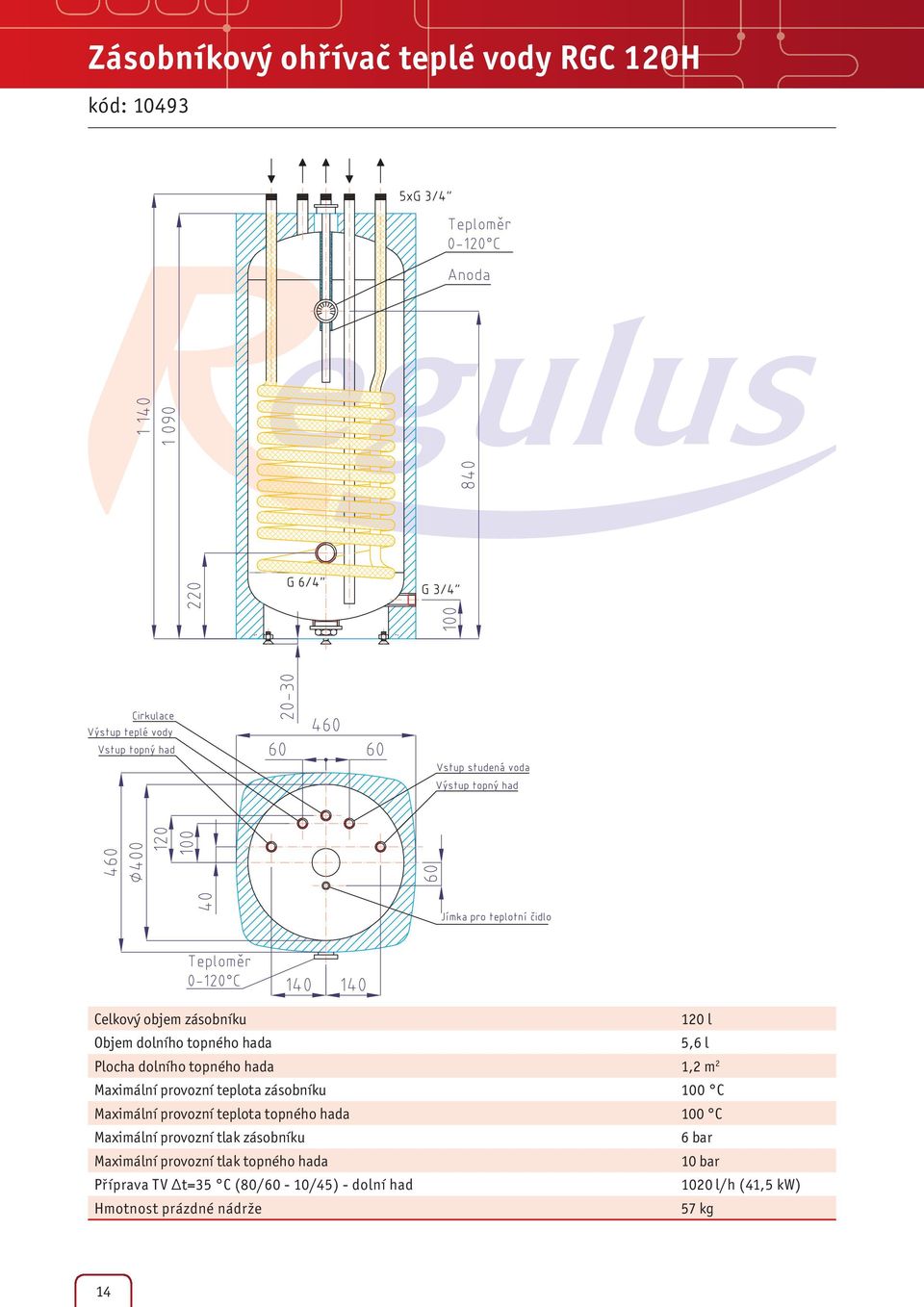 zásobníku 100 C Maximální provozní teplota topného hada 100 C 6 bar Maximální