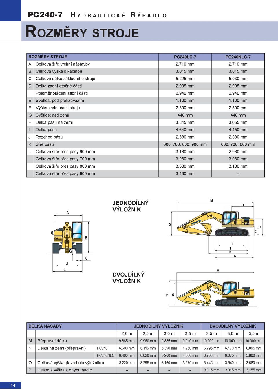 100 mm F Výška zadní části stroje 2.390 mm 2.390 mm G Světlost nad zemí 440 mm 440 mm H Délka pásu na zemi 3.845 mm 3.655 mm I Délka pásu 4.640 mm 4.450 mm J Rozchod pásů 2.580 mm 2.