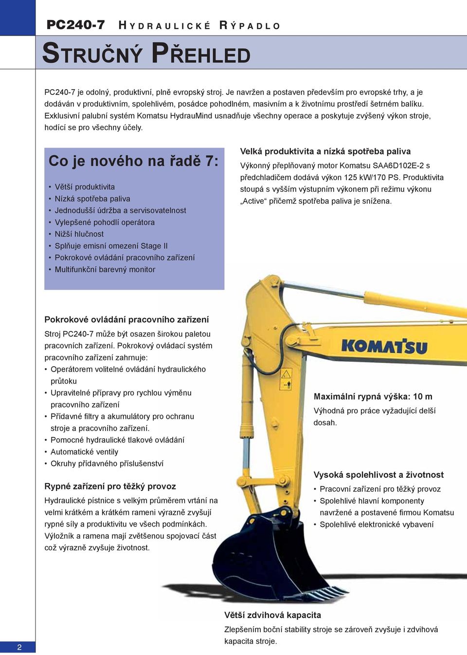 Exklusivní palubní systém Komatsu HydrauMind usnadňuje všechny operace a poskytuje zvýšený výkon stroje, hodící se pro všechny účely.