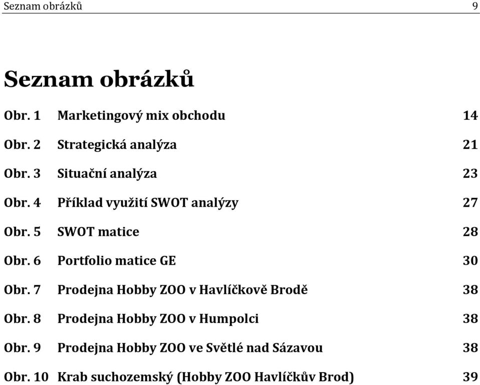 6 Portfolio matice GE 30 Obr. 7 Prodejna Hobby ZOO v Havlíčkově Brodě 38 Obr.