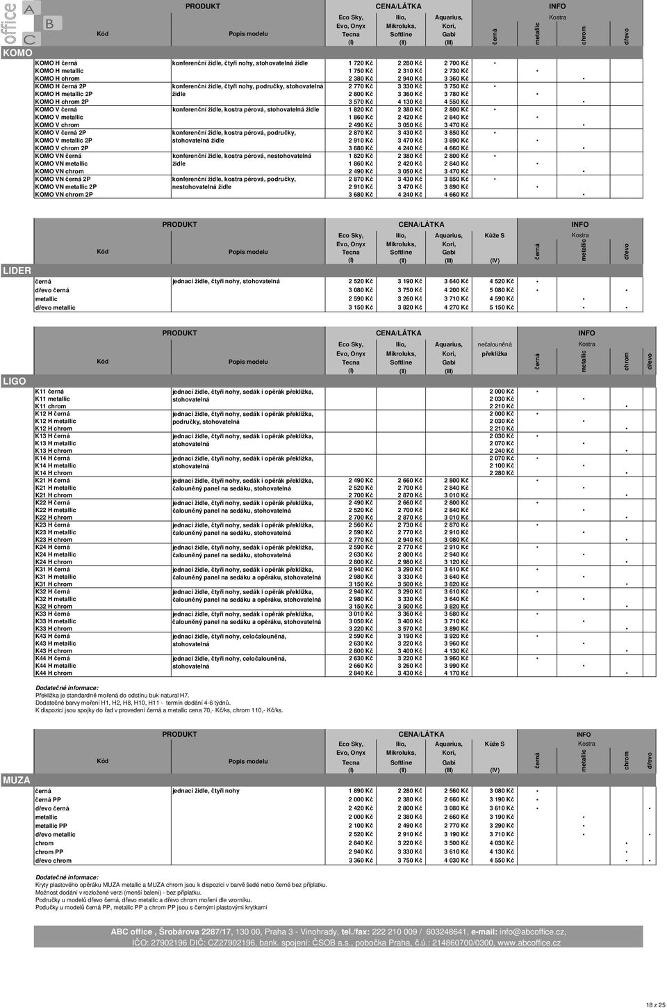 pérová, stohovatelná židle 1 820 Kč 2 380 Kč 2 800 Kč KOMO V 1 860 Kč 2 420 Kč 2 840 Kč KOMO V 2 490 Kč 3 050 Kč 3 470 Kč KOMO V 2P konferenční židle, kostra pérová, područky, 2 870 Kč 3 430 Kč 3 850