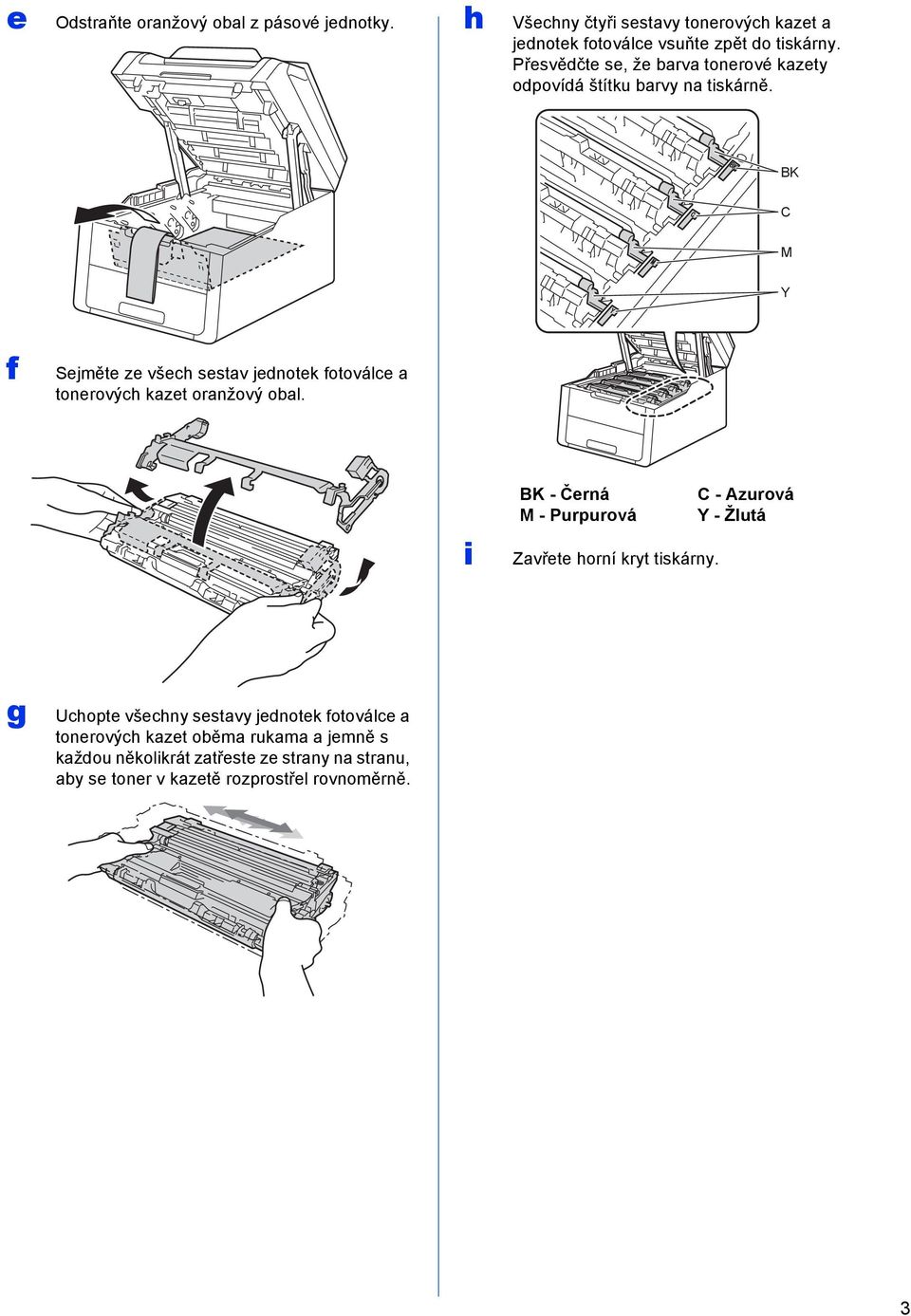 BK C M Y f Sejměte ze všeh sestv jednotek fotovále tonerovýh kzet ornžový ol.