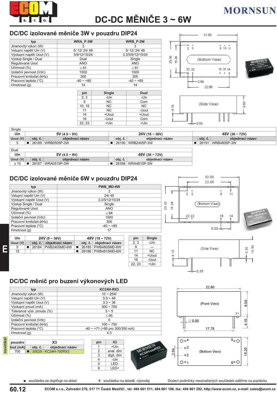 14 +Uout +Uout 16 -Uout Com 22, 23 + + (4.5 ~ 9V) 24V (18 ~ 36V) 48V (36 ~ 72V) obj. è. objednací název obj. è. objednací název 5 26189 WRB0505P-3W 26190 WRB2405P-3W 26191 WRB4805P-3W Dual (4.