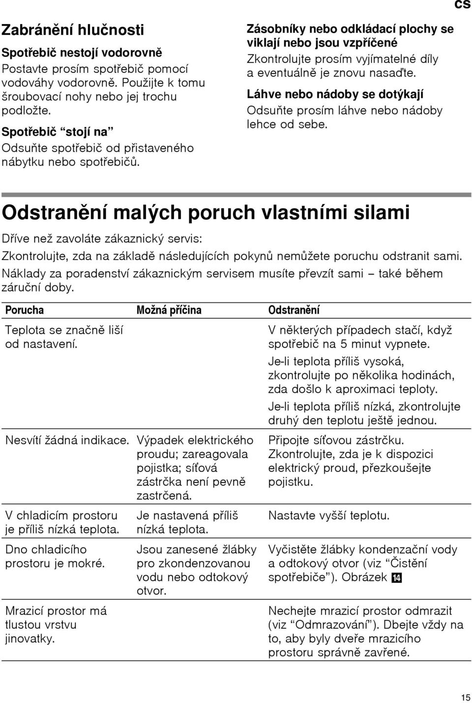 Zásobníky nebo odkládací plochy se viklají nebo jsou vzpříčené Zkontrolujte prosím vyjímatelné díly aeventuálně je znovu nasaďte.