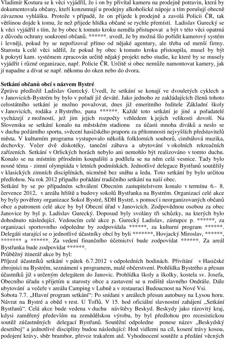 Ladislav Gurecký se k věci vyjádřil s tím, že by obec k tomuto kroku neměla přistupovat a být v této věci opatrná z důvodu ochrany soukromí občanů. ******.