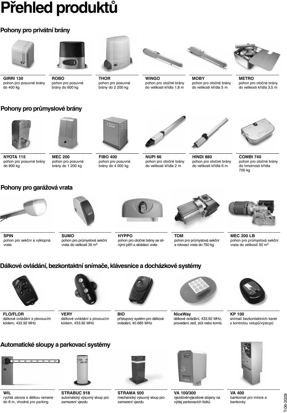 kg MEC 200 pohon pro posuvné brány do 1 200 kg FIBO 400 pohon pro posuvné brány do 4 000 kg NUPI 66 pohon pro otočné brány do velikosti křídla 2 m HINDI 880 pohon pro otočné brány do velikosti křídla