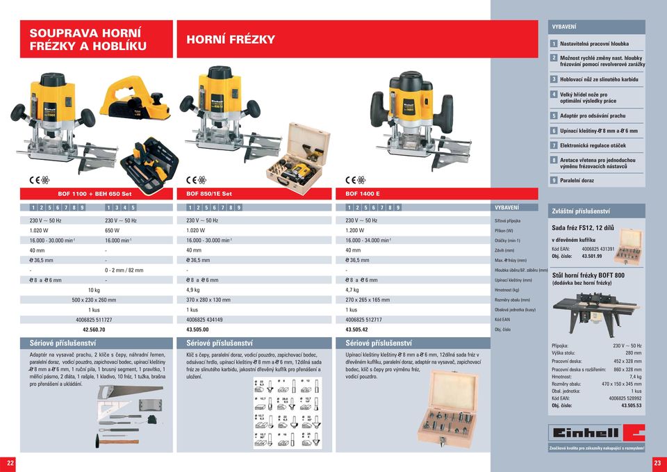 regulace otáèek 8 Aretace vøetena pro jednoduchou výmìnu frézovacích nástavcù 9 Paralelní doraz BOF 1100 + BEH 0 Set BOF 80/1E Set BOF 100 E 1 8 9 1 1 8 9 1 8 9 1.00 W 0 W 1.00 W 1.