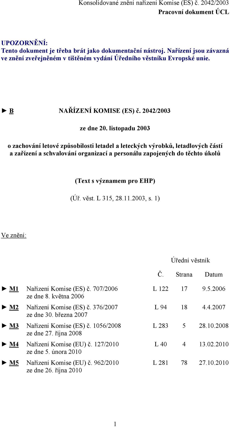 listopadu 2003 o zachování letové způsobilosti letadel a leteckých výrobků, letadlových částí a zařízení a schvalování organizací a personálu zapojených do těchto úkolů (Text s významem pro EHP) (Úř.